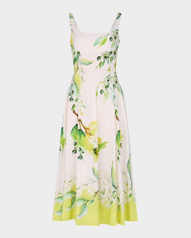 Alexandra Pleated Floral-Print Maxi Dress